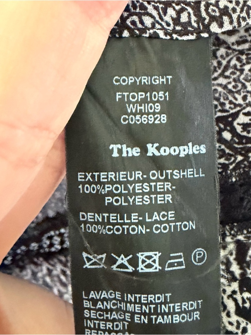 The Kooples Size Large Black & Gray Lace-Up Patterned Sheer Blouse Boho Flowy - Picture 12 of 14